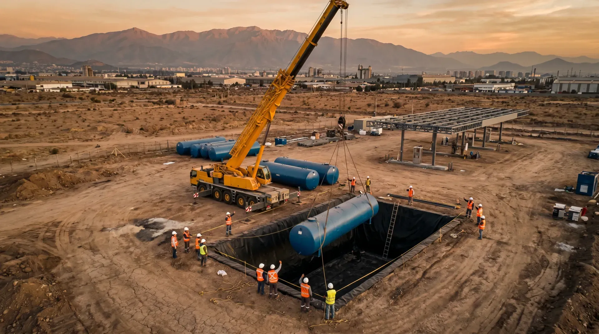 Obras de Combustible: izaje y montaje de tanques en estación de servicio