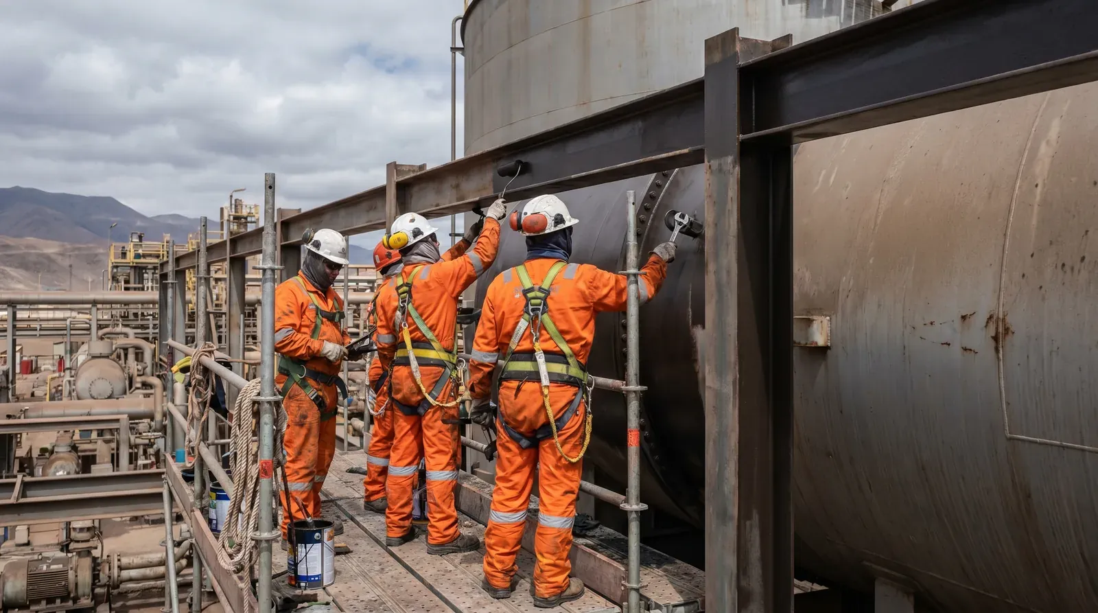 Operarios en faena de mantención industrial — Mantenimiento e Infraestructura